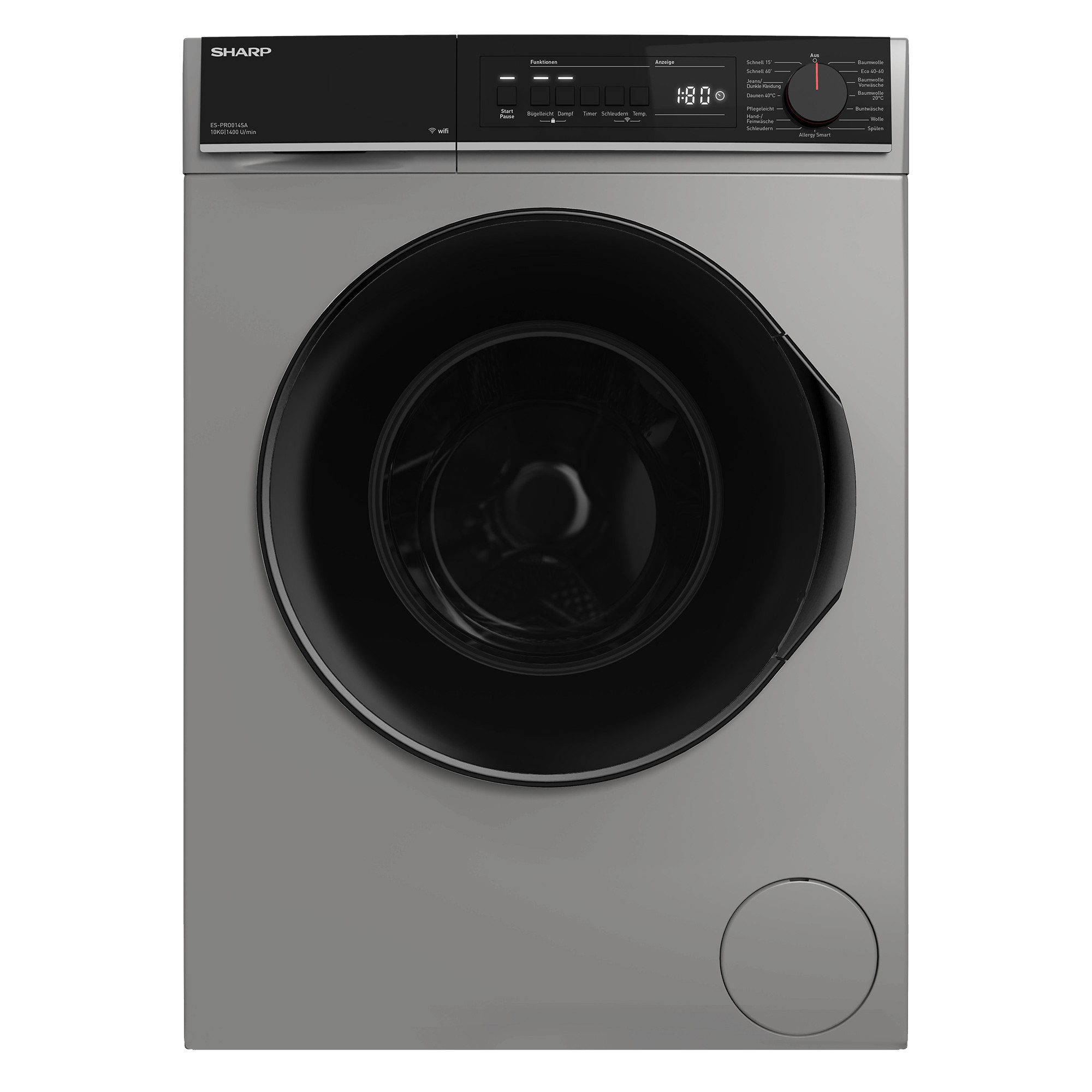 Sharp Waschmaschine ES-PRO014SA-DE, 10 kg, 1400 U/min, Schaumschutz, WaveCabinet, Einfaches Bügeln, WIFI App Steuerbar