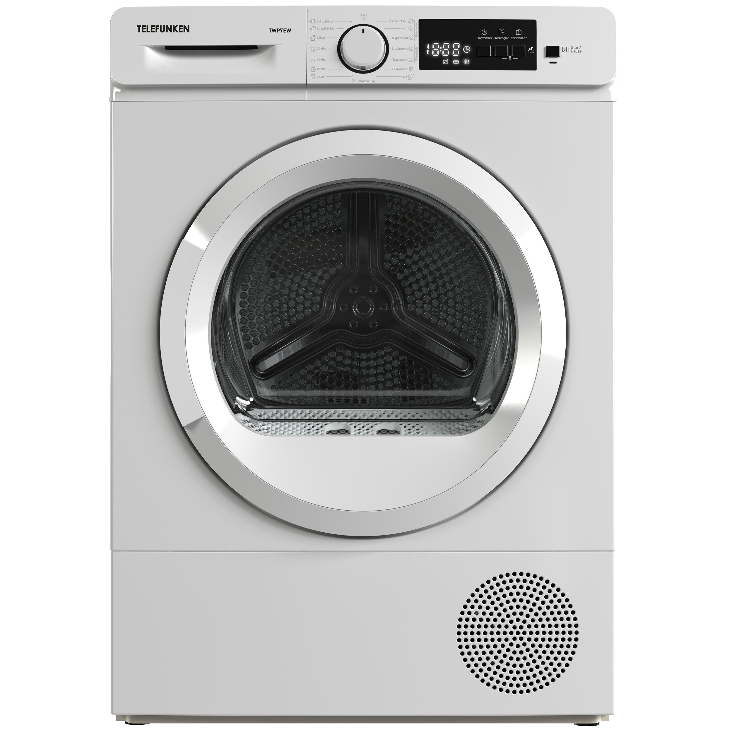 Telefunken Wärmepumpentrockner TWP7EW, 7 kg, 7kg Trockner mit Knitterschutz, Wäschetrockner mit 15 Programmen, weiß